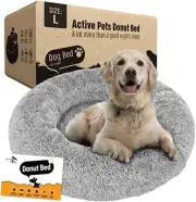 Calming Plush Dog Bed Donut Joint Support Anxiety Relief Washable Pet Bed wit...