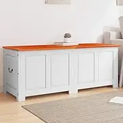 Storage Chest with Lid Brown and White Solid Wood Acacia,Storage Chests-364921