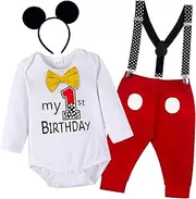 Wosixima Baby Boys Mouse Costume Outfit 1st Birthday Cosplay Bowtie Bodysuit Suspenders Shorts Pants Cake Smash Tuxedo