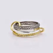 Diamond 3 Set Band Ring, Woman Gray & Gold Plated Stacking Band Ring Jewelry