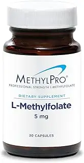 MethylPro 5mg L-Methylfolate 30 Capsules - No Fillers, Professional Strength 5000mcg Active Folate, 5-MTHF for Mood, Homocysteine Methylation + Immune Support, Non-GMO + Gluten-Free