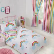 Rainbow Sky Single Duvet Cover Set + Matching Striped Single Fitted Sheet Set