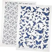 Tofficu Blue White Transfer Paper Heat Transfer Decal for DIY Pottery 2 Sheets Underglaze Stickers Ceramic Decals