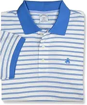 [Brooks Brothers] Mens Slim Fit Mesh Pique Contrast Collar Striped Polo Shirt,, Blue, XX-Large