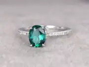 1.42 Ct Emerald Panna Oval Cut Diamond Weeding Ring 14K White Gold Plated