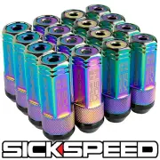 SICKSPEED 16PC NEO CHROME CAPPED ALUMINUM EXTENDED 50MM 3 PC LUG NUTS 1/2X20 L30