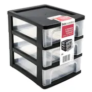 3-Tiers Black Drawer Desktop Cabinet Storage Organiser Box Office Stationery 24cm