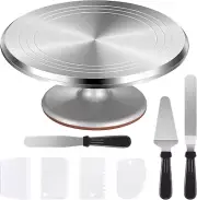 Cake Turntable, 12'' Aluminium Alloy Cake Stand, Cake Decorating Kit with 3 Icin