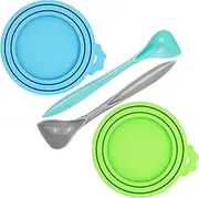 WOHENI Can Lids, Pet Food Can Cover, Universal Silicone Cat Dog Food Can Lids 1 Fit 3 Standard Size Can Tops, Fits Most Standard Size Dog and Cat Can Tops (Green+Blue+Spoons)