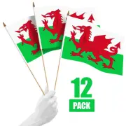 12 Pack Handheld Wales Welsh Stick Flags 12x18 In Printed 150D