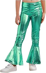 [Loodgao] Kids Girls Shiny Metallic Flared Pants Hip Hop Jazz Dance Costumes for Stage Performance