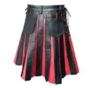 Genuine Black & Red Leather Gladiator Pleated Utility Kilt for Men