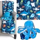 Tommy Bahama Blue Octopus Plush Stuffed Animal Throw Blanket Set Ocean Kids