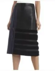 BCBG Maxazria "GRACIE" Black-Indigo Zipped Faux Leather & Shearling Skirt Small