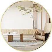 100cm Round Wall Mirror Gold Metal Frame Mirror for Bathroom Living Room Entryway Circle Decorative Mirror Bathroom Vanity Mirror Wall-Mounted