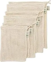 Simple Ecology Reusable Organic Cotton Mesh Grocery Shopping Produce Bags - Set of 6 (2 ea. L, M, S) (Heavy Duty, Washable, Produce Saver Bags, Food Storage, Bulk bin, Tare Weight tag, Drawstring)