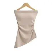 Plain Asymmetrical Tube Top Almond - M