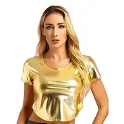 Retro Vintage 1980s T-shirt Crop Top Disco Shiny Latex Patent Metallic Women's Halloween Carnival Music Festival Pride Parade Pride Month Adults' T-shirt Summe