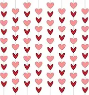 80 Heart Garland – Hanging Valentine's Decorations with Red & Pink Hearts, Valentine's Banner, 8 Strings, 6.5 ft Each, Perfect Valentine's Garland for Parties & Events
