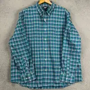 Lands End Mens Coolmax Dress Shirt 18-18.5 2XL Green Blue Plaid Button Down NEW