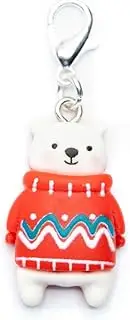 [Miniblings] Polar Bear with Jumper Charm Pendant Christmas Winter Jumper Red/White – Handmade Fashion Jewellery I Silver Plated Pendant Charm Bracelet – Pendant for Bracelet, 28mm, Plastic
