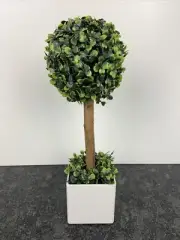 16" Artificial Boxwood Topiary Tree in White Square Pot Fake Plant NEW