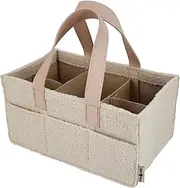Teddy Sherpa Diaper Caddy - Nursery Organizer for Diapers & Baby Essentials, Neutral, Portable Diaper Storage Basket (Oat)
