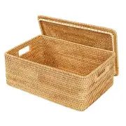 Rattan Basket With Lid,Large Storage Basket Lidded,Rattan Box For Shelf (16.5...