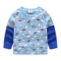 在飛比找momo購物網優惠-【時尚Baby】童裝男童長袖上衣淺藍色飛機薄長袖T恤休閒上衣
