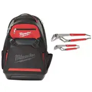 Milwaukee Jobsite Backpack 10" Tool Storage w/ 2-Piece Straight-Jaw Pliers Set