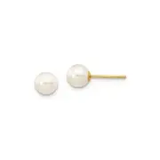 Finest Gold 5-6 mm 14K Yellow Gold White Round Freshwater Cultured Pearl Stud Po
