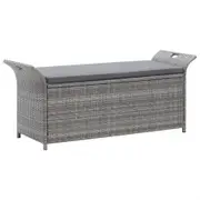 Storage Bench with Cushion Grey 138 cm Poly Rattan