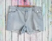 Women's Old Navy High Waisted Slouchy Straight Distressed Jean Short 20 Cammy NW