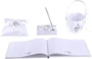 OFFSCH Premium Wedding Supplies Ring Pillow Flower Basket Notebook Stand Perfect Bridal Accessory Set