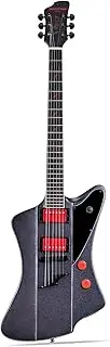 WestCreek Mirage Solid Body Electric Guitar, Mahogany Body, Maple Neck, Ebony Fretboard, Rounded End Frets, Bone Nut, 24 Frets (Black)