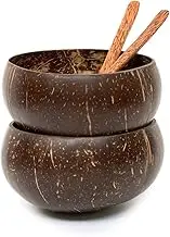 AIMALL 2PCS Natural Coconut Shell Bowls, Handcrafted Tableware for Rice, Desserts, Fruits, and Salads