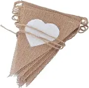 Bunting Flags 1 Set Love Heart Rustic Linen Jute Hessian Burlap Lace Party Pennant Bunting Flags Garland Wedding Decoration Bunting