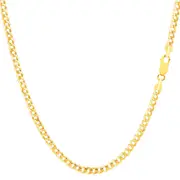 14k Yellow Solid Gold Comfort Curb Chain Bracelet, 2.7mm, 10"