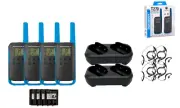 Motorola T270 Two Way Radio 4-Pack Walkie Talkies 2 Dual Chargers Earpieces