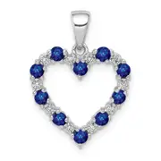 14k White Gold Real Diamond and Sapphire Heart Pendant