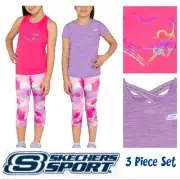 NWT SKECHERS Girls Kids 3-piece Activewear Set in colors Purple and Pink: Sizes