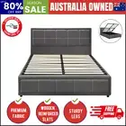Double Bed Frame Gas Lift Storage Base Fabric Grey