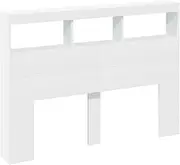 vidaXL White Engineered Wood Headboard Cabinet with LED for Bedroom - Stylish Storage and Mood Lighting, 140cm Wide