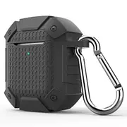 For AirPods 2nd Gen Case, Armor Silicone Protective Cover, Carabiner, Black