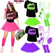 Tutu Skirt Party 80's T-shirt Accessories Ladies 80s Costume Women 1980s Dress