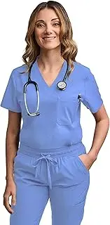 Green Town Scrubs for Women - Tuck-in V-Neck Scrub Top, Stretch Fabric, Lightweight, Easy Care