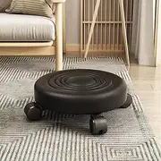 [Hbluefat] Low Rolling Stool with 360°Swivel Caster, Low Roller Seat Wheel Stool Chair, PU Leather Rolling Stool,Sturdy Movable Mini Stool for Home Office Garage Shop Fitness Sport (Black)