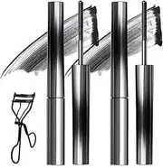 2Pcs 3D Curling Eyelash Iron Mascara,Washable Metal Mascara Wand,Natural Thickening Lengthening Long Lasting Bristleless (Black, one size)