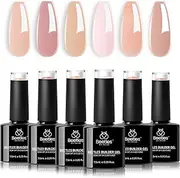 beetles Gel Polish Gel Nail Polish Jelly Gel 6 Colors Builder Nail Gel 8 in 1 Strengthener Gel Sheer Peach Clear Builder Nude Pink Hard Gel Extension Base Nail Gel False Nail Tips Glue for Nail Art Design