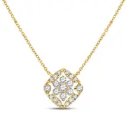 14k Yellow Gold Round Diamond Floral Cluster Necklace 1/3 Cttw